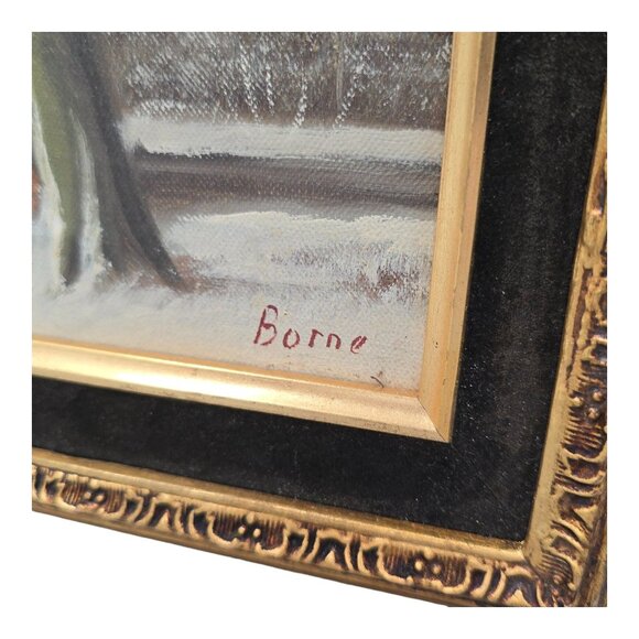 Vtg Impressionist Oil Painting Winter Landscape By Borne Signed Mid Century Art - Picture 5 of 10